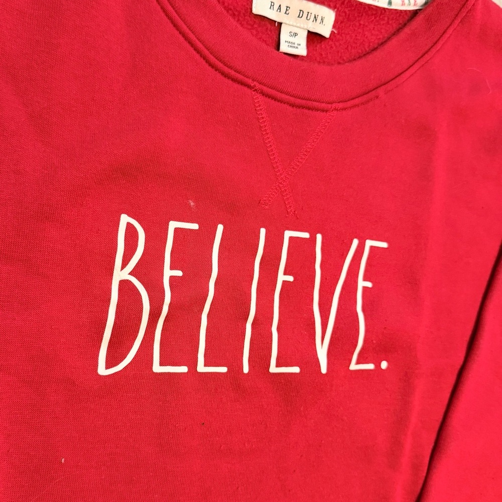 Rae Dunn “BELIEVE.” Red Sweatshirt & Jogger Set | Size S | Cozy Lounge - Picture 3 of 10